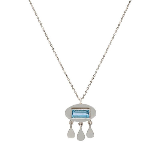 Faceted blue topaz pendant necklace front view