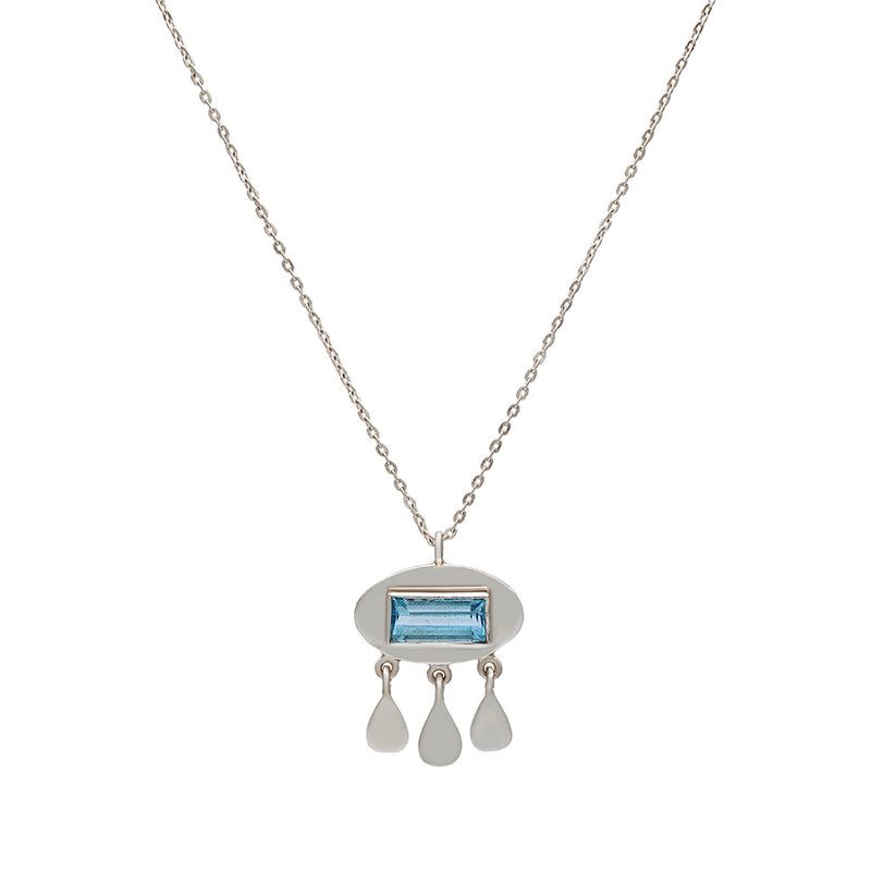 Faceted blue topaz pendant necklace front view