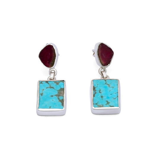 Dual stone drop earrings turquoise and maroon