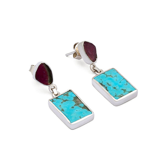 Velorra turquoise drop earrings side view