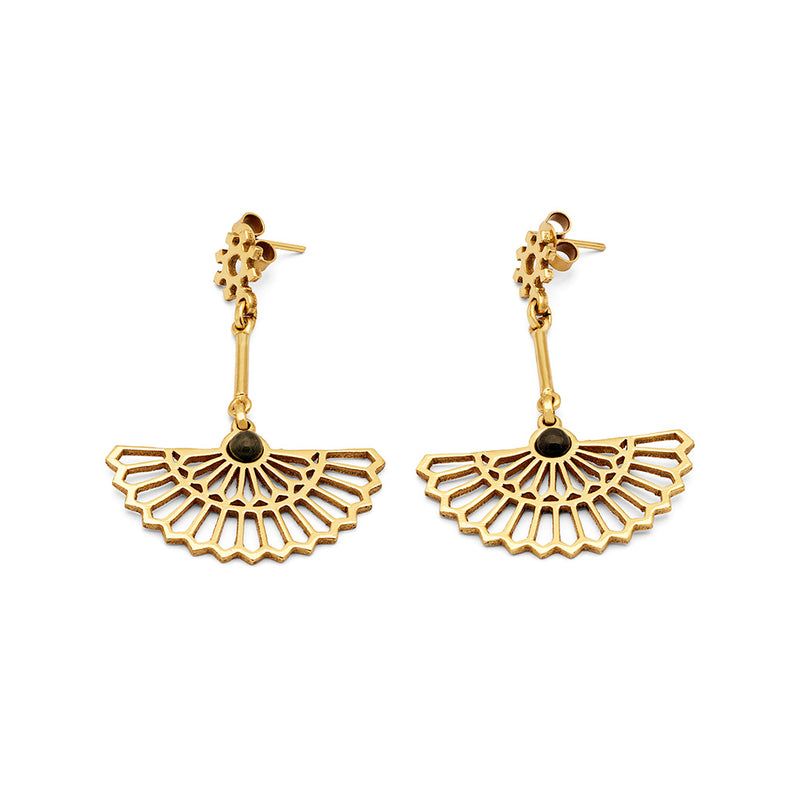 Jade arch drop earrings worn lifestyle