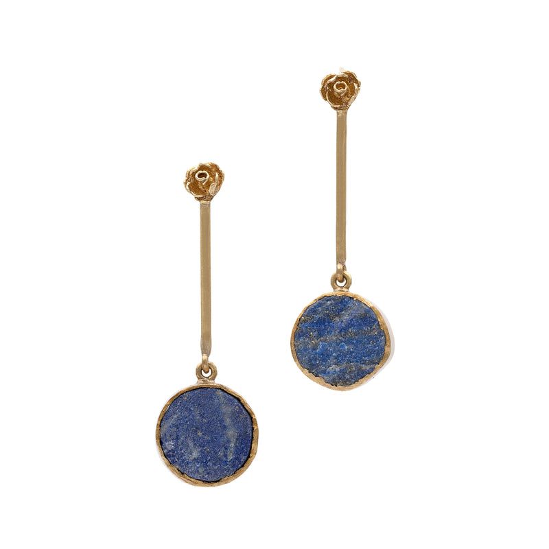 Lapis lazuli floral drop earrings front view