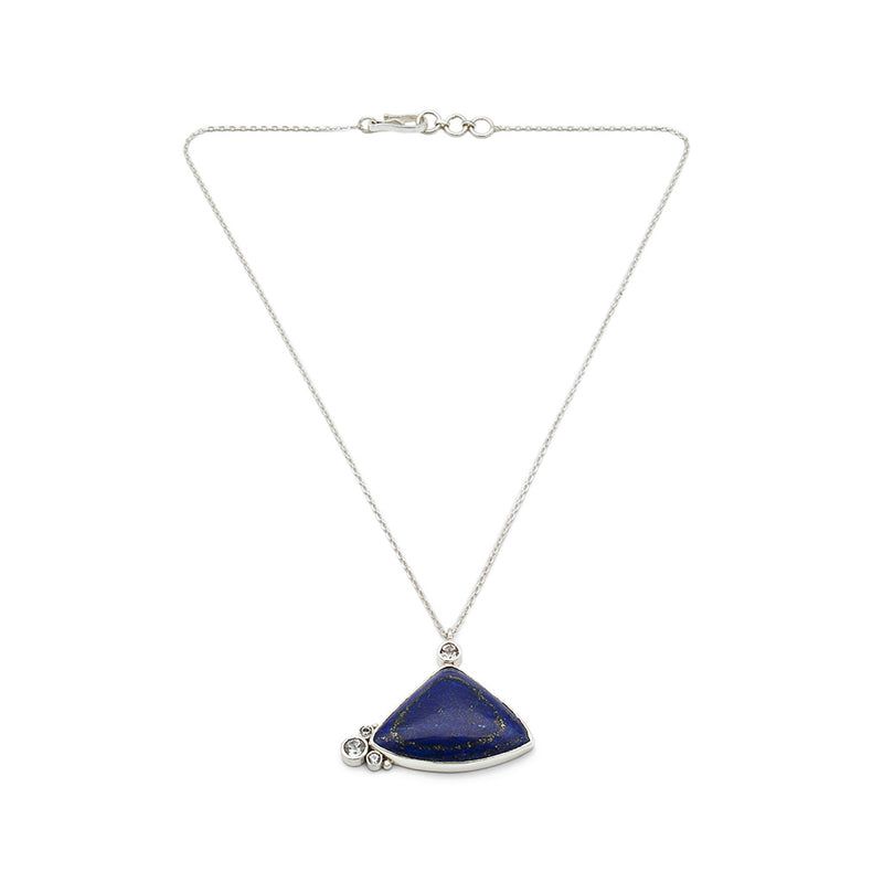 Lapis lazuli white topaz silver pendant necklace front