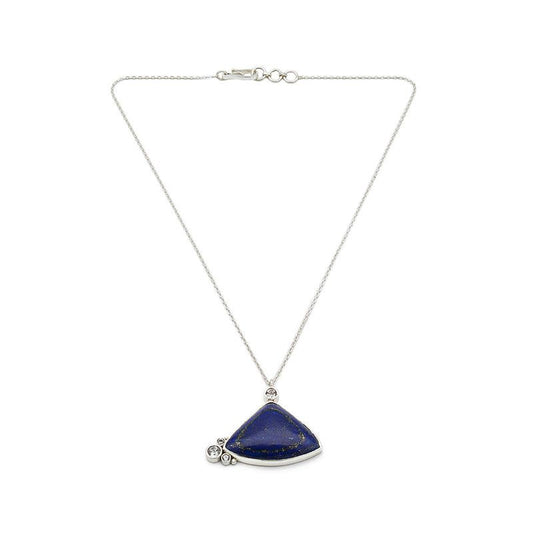 Lapis lazuli white topaz silver pendant necklace front