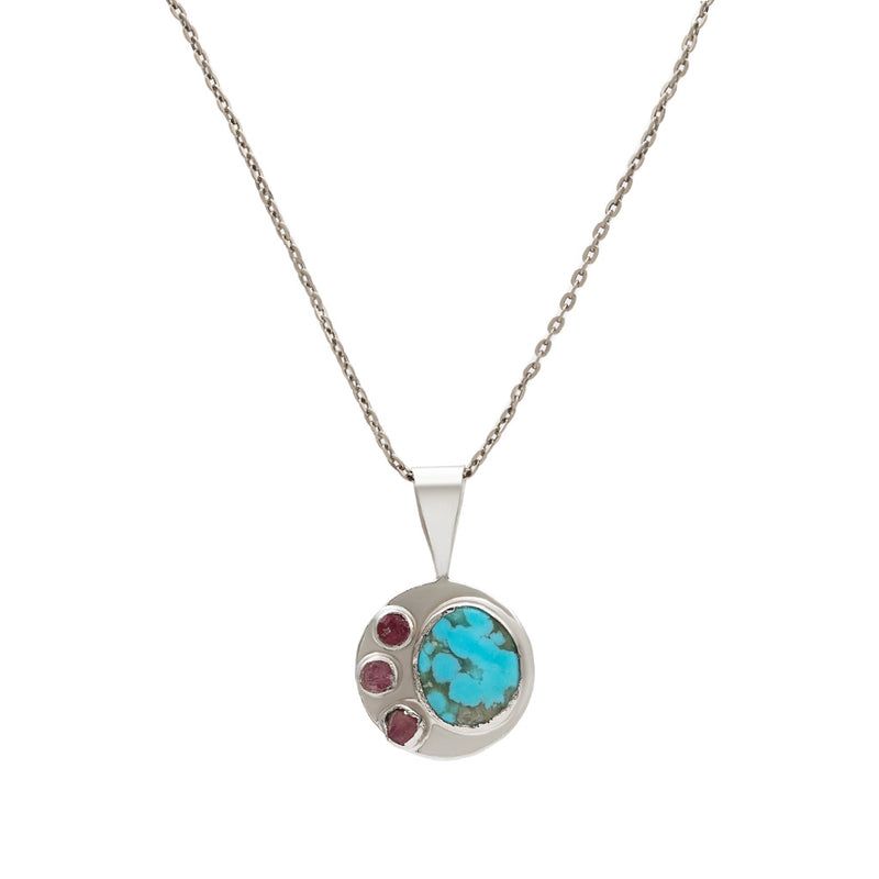 Pink and turquoise pendant necklace front view