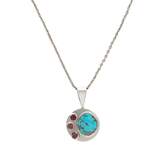 Pink and turquoise pendant necklace front view