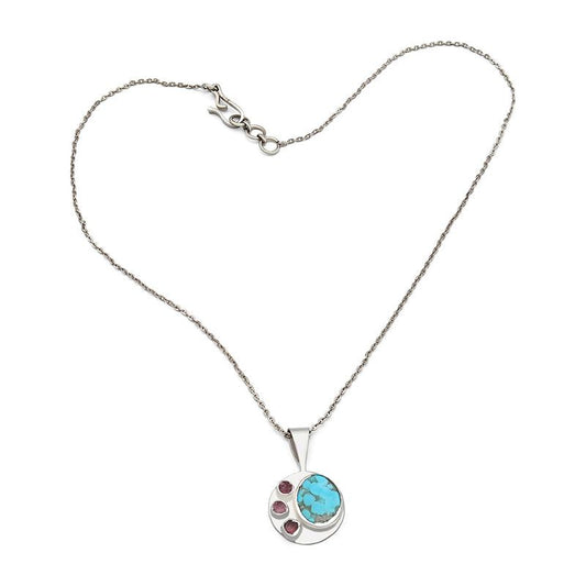 Velorra pink tourmaline turquoise pendant side view