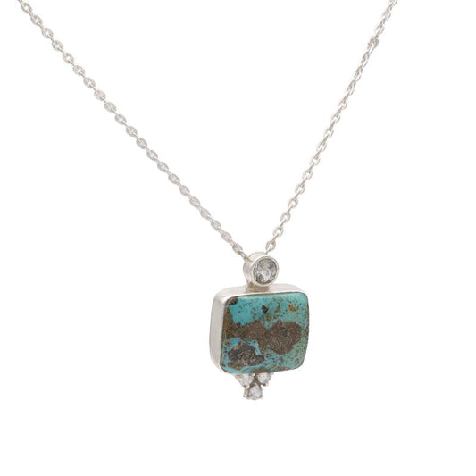 Turquoise and topaz radiant pendant necklace front view