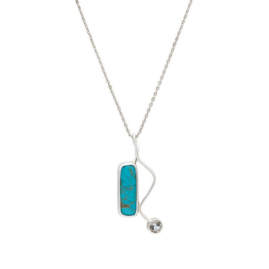 Dual stone pendant necklace turquoise and white topaz front